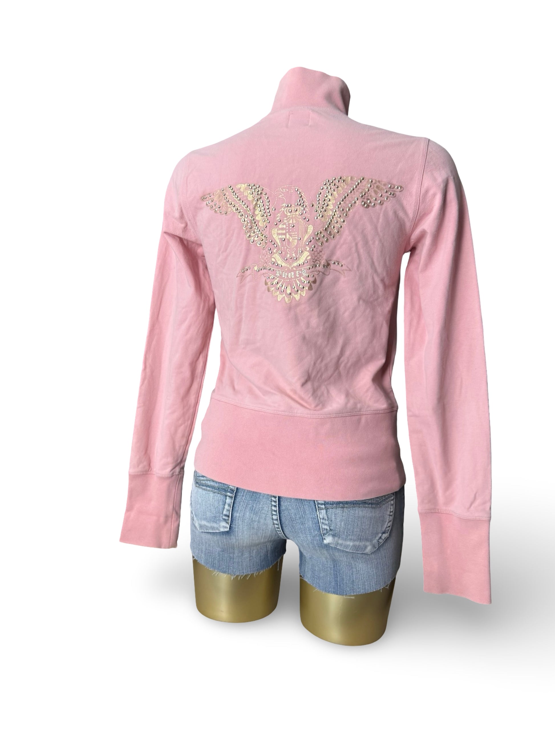 Pink cotton zip up tight fit sweatshirt (L)
