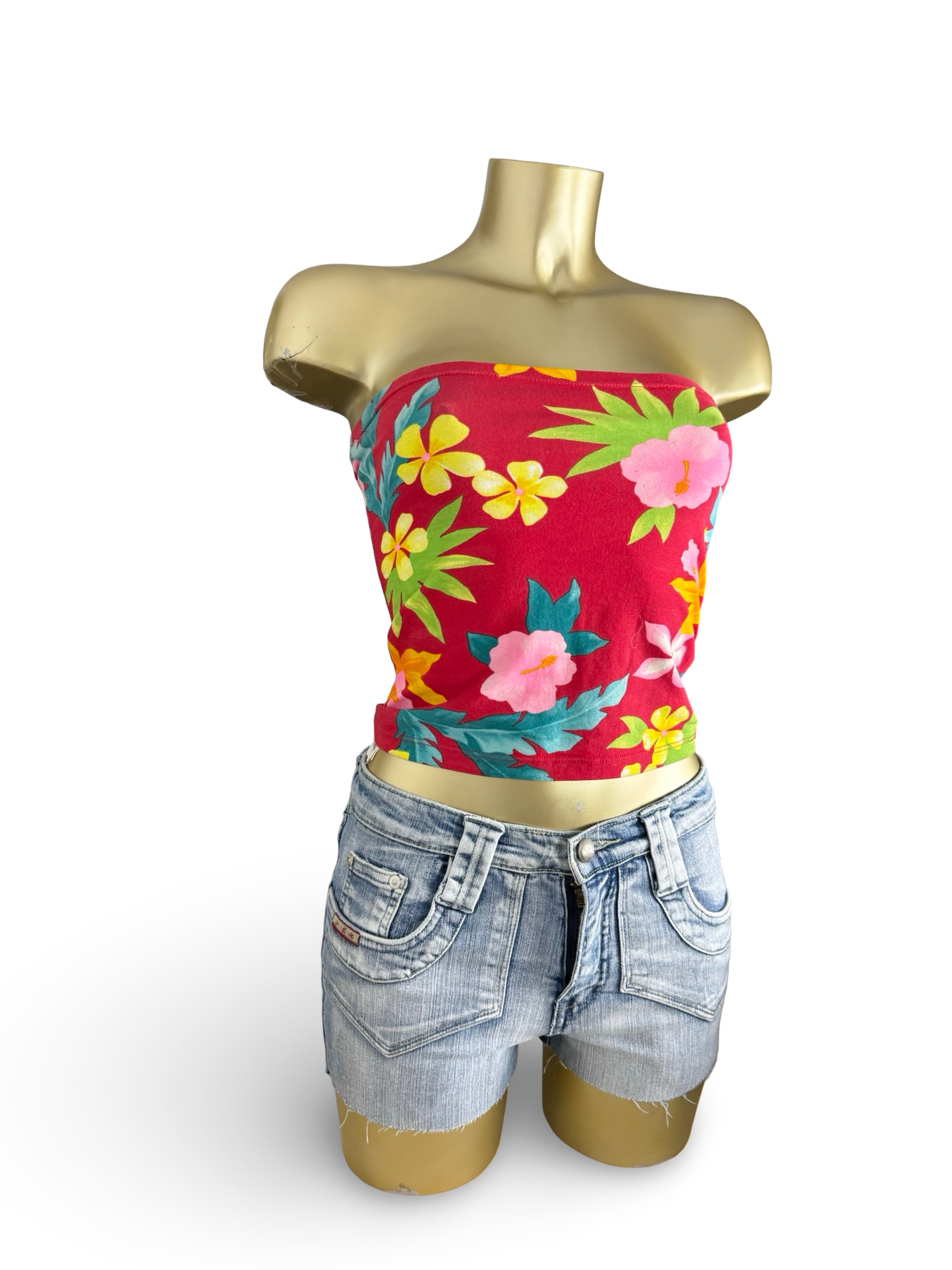 Red floral tight fit tube top (M)