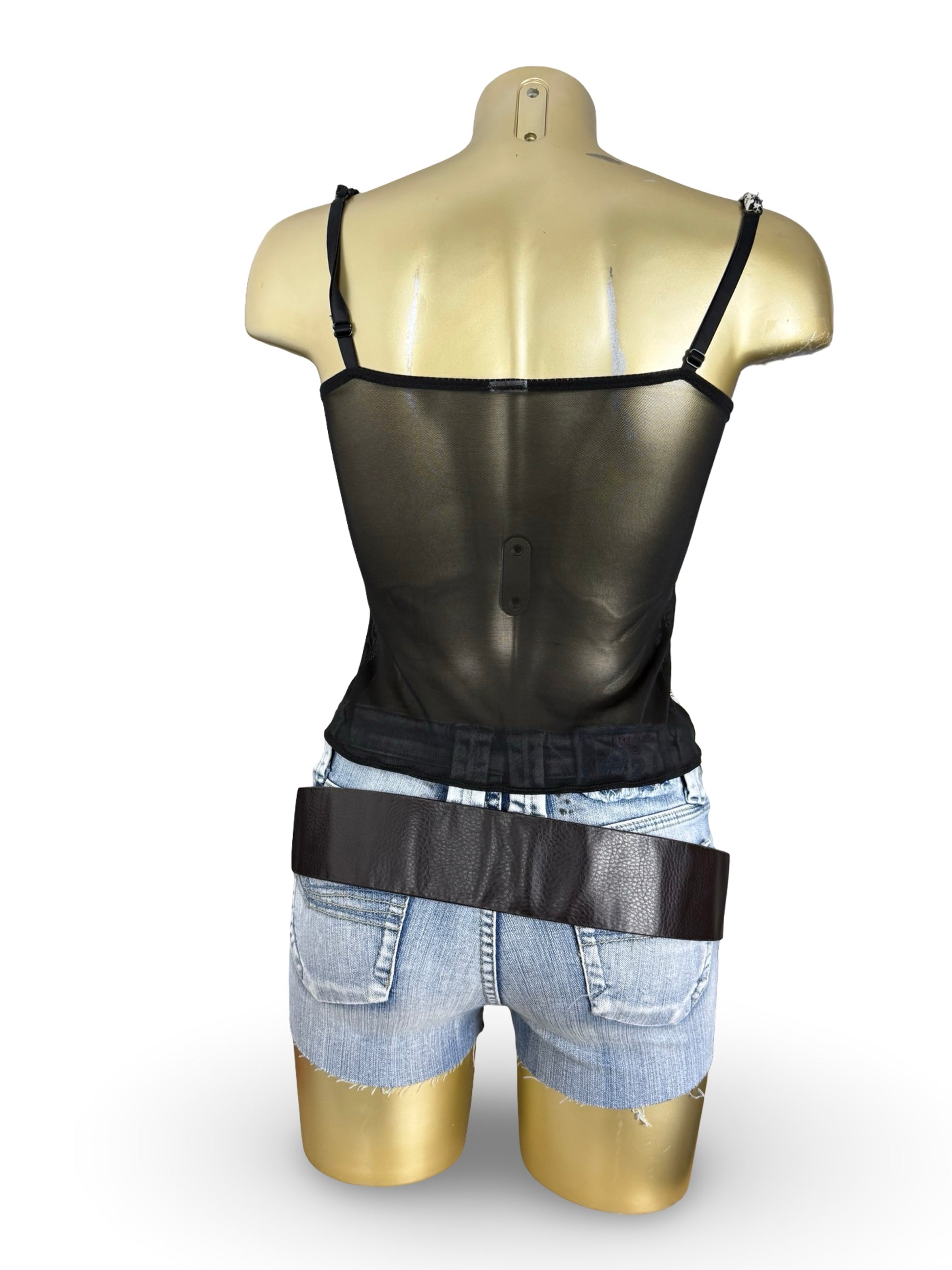 Black mesh graphic corset top (M)