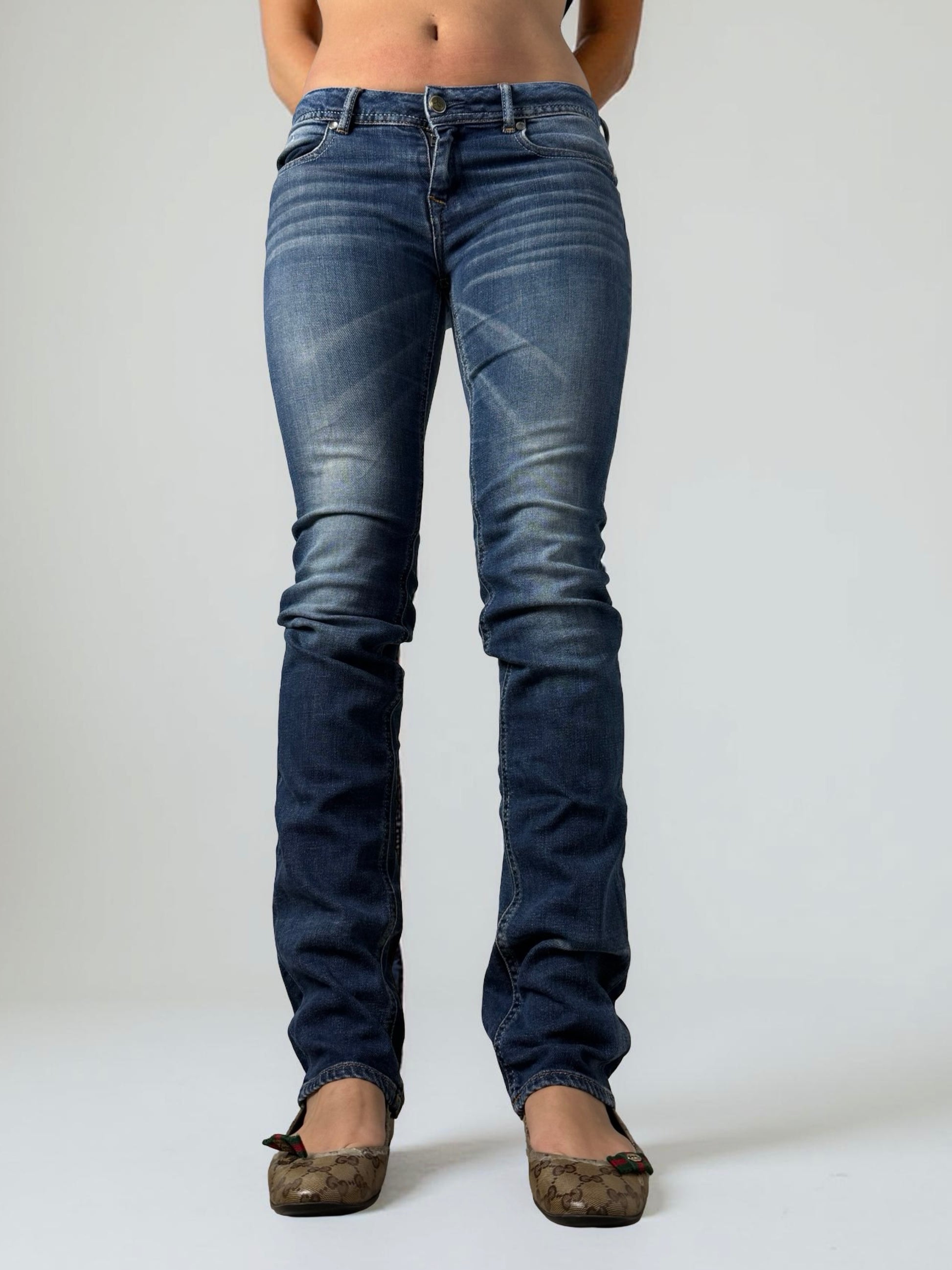 Navy blue denim low rise skinny pants (S)