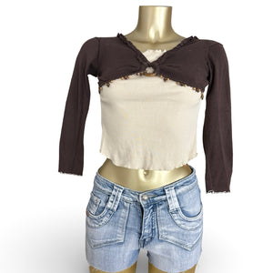 Beige cotton long sleeves top (XS)