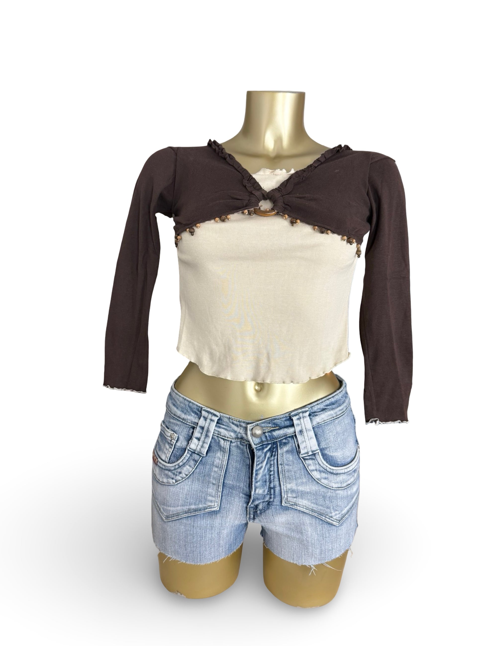 Beige cotton long sleeves top (XS)