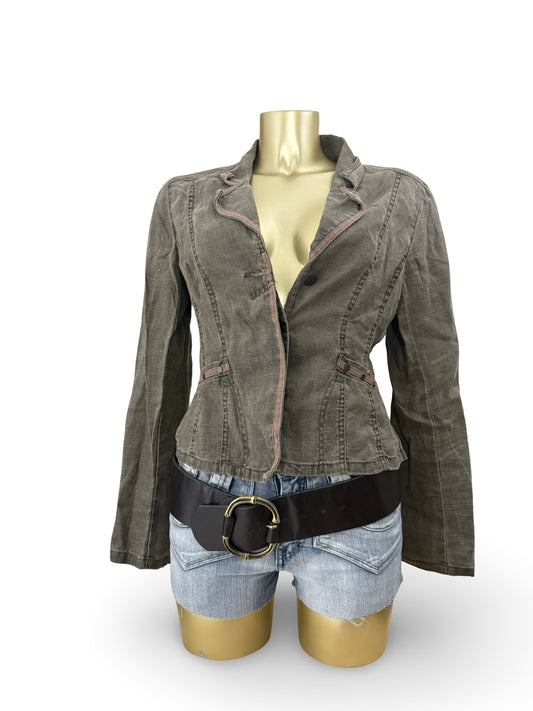 Khaki 100% linen blazer jacket (L)