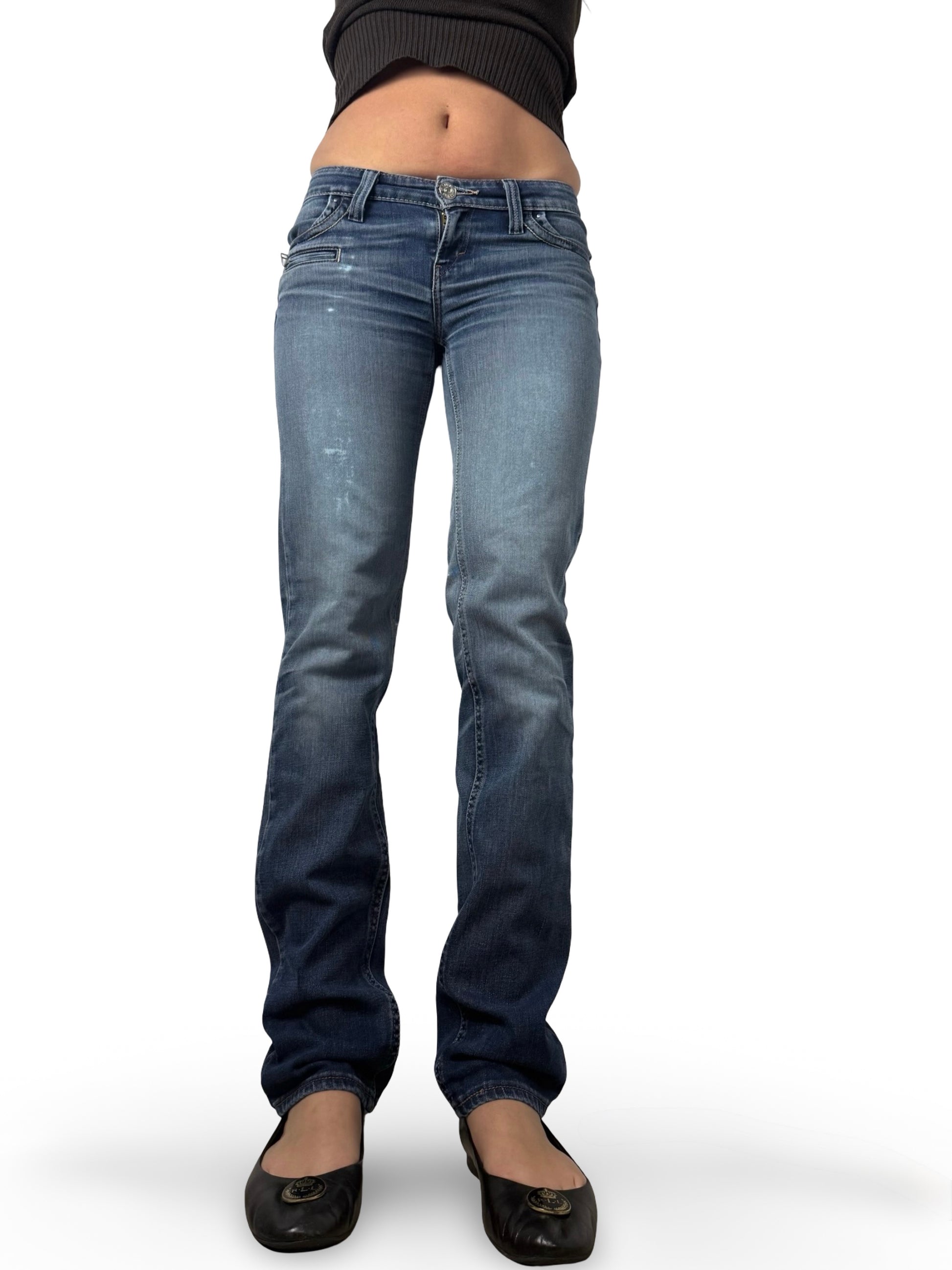 Navy blue low rise straight legs pants (S)