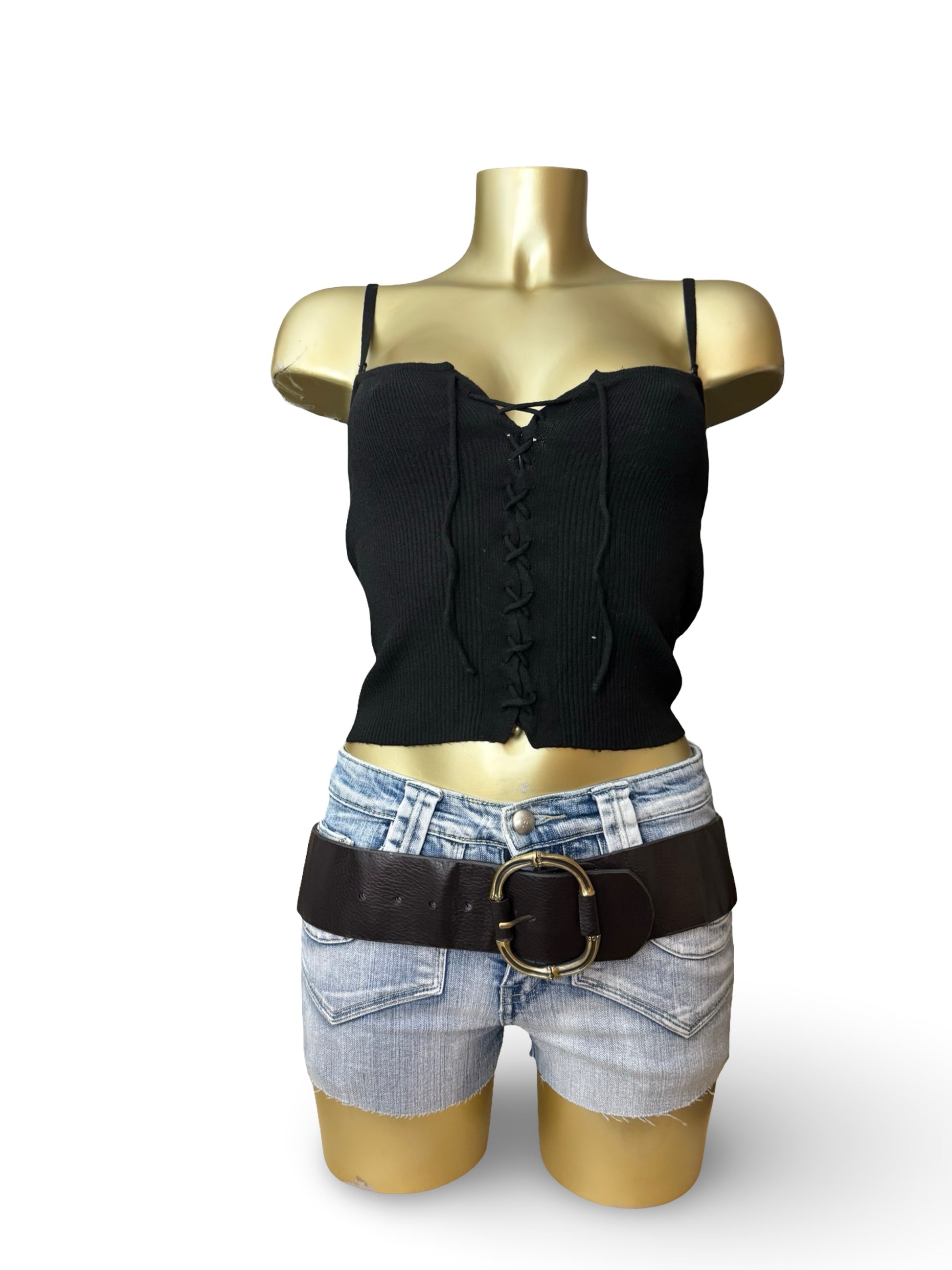 Black lace up tight fit cami top (M/L)