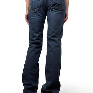 Navy blue low rise straight legs denim pants (S)