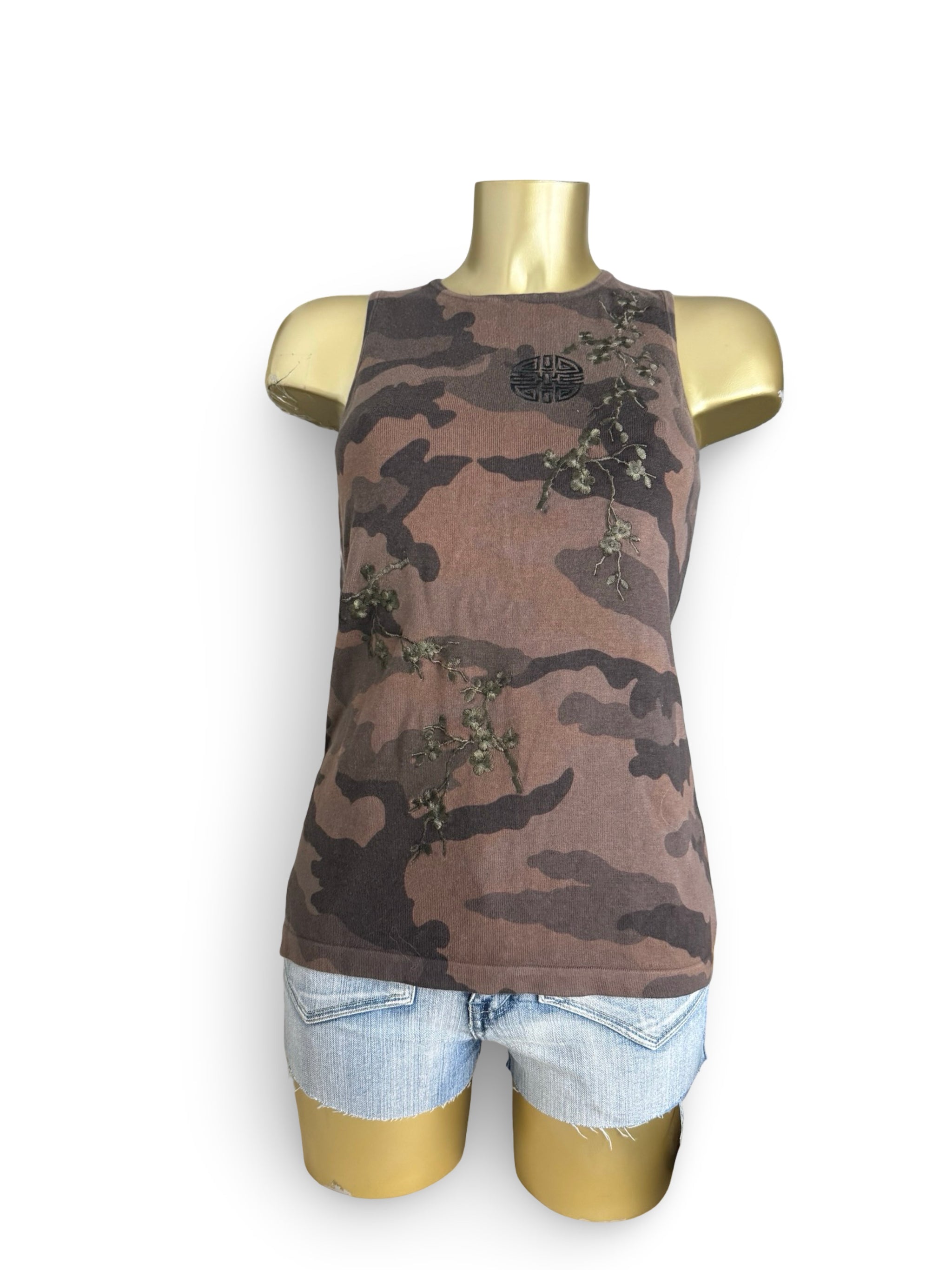 Brown camo lace up cotton tank top (M/L)