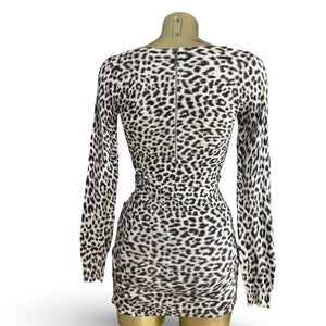 Beige panther print long sleeves knitted dress (S)