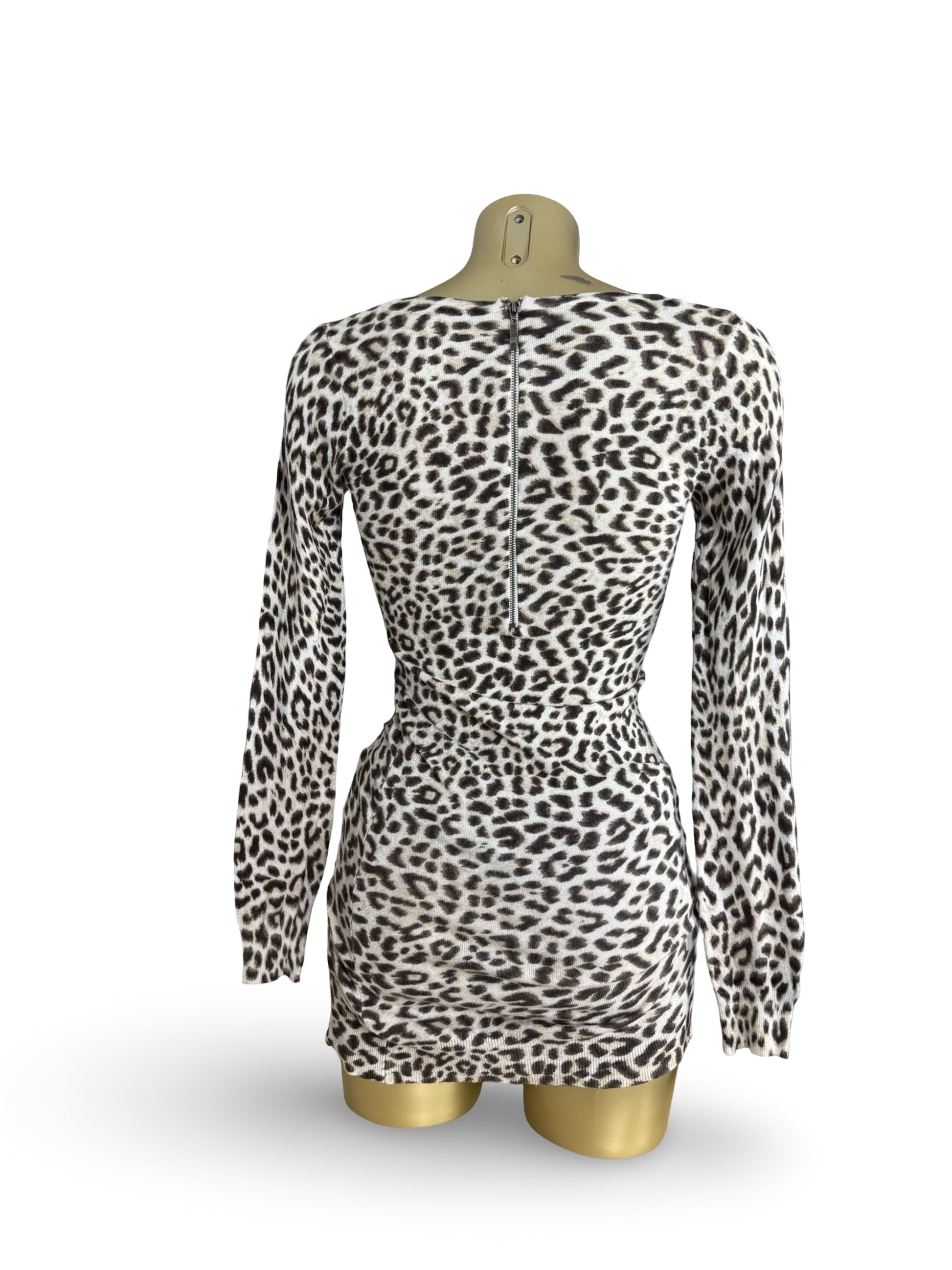 Beige panther print long sleeves knitted dress (S)